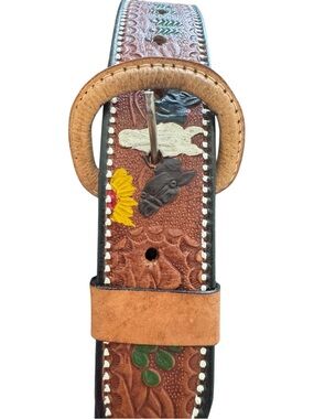 Authentic Mexican Tan Leather Belt 32 unisex rodeo western cowboy festival